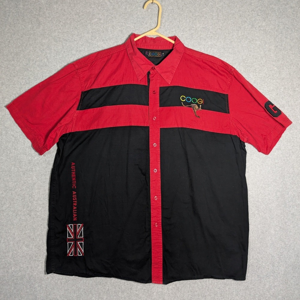COOGI Button Up Shirt Mens 4X Red Black Embroidered Kangaroo Street wear Y2K 90s